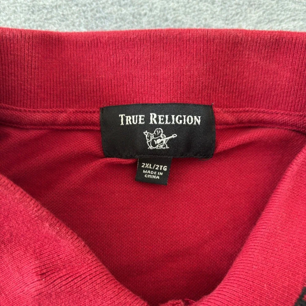 True Religion Mens Red Logo Collar Short Sleeve Cotton Pique Polo Shirt 2XL